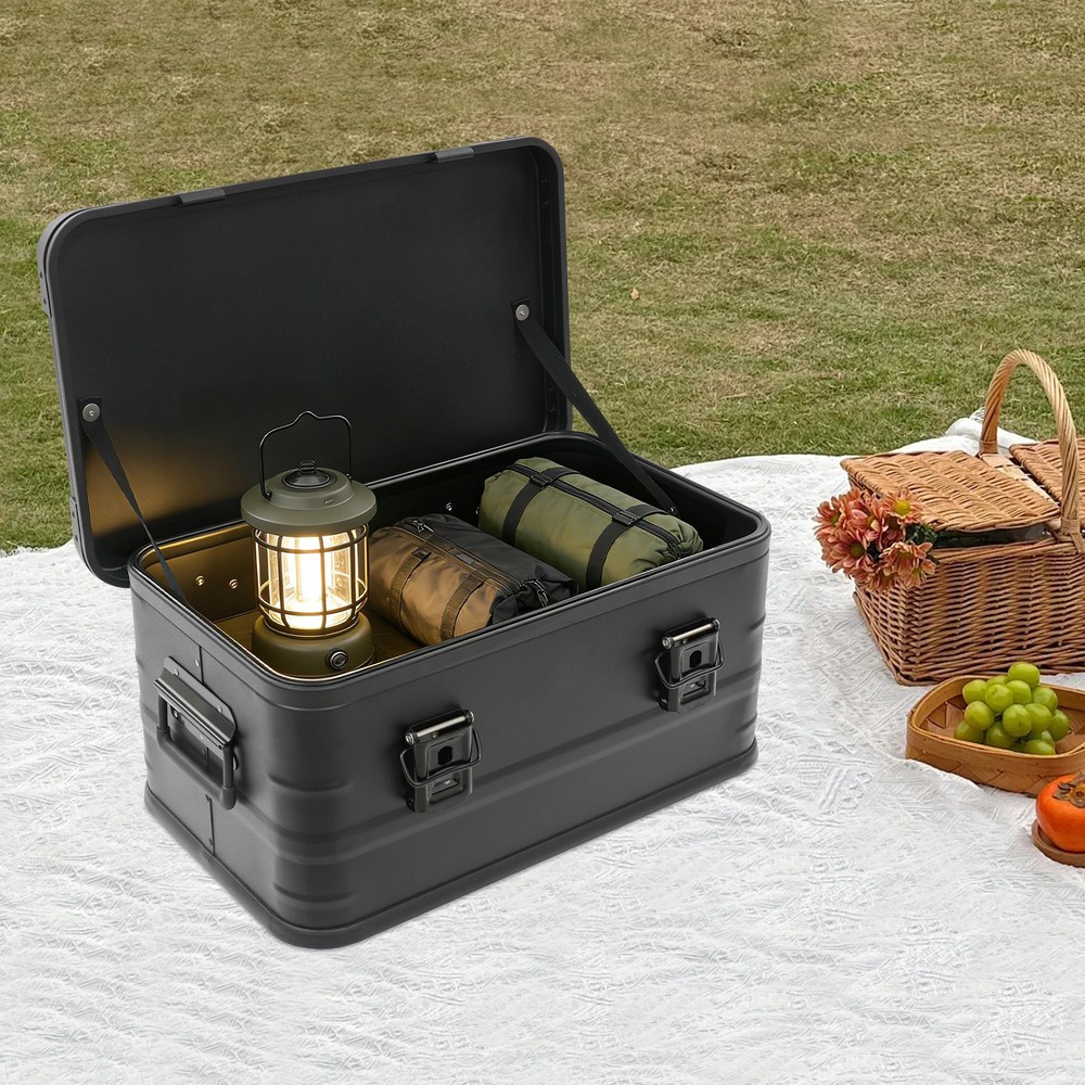 30L Aluminum Storage Box w/ Sponge Pad - 7.93 Gallon Black Rectangular Container