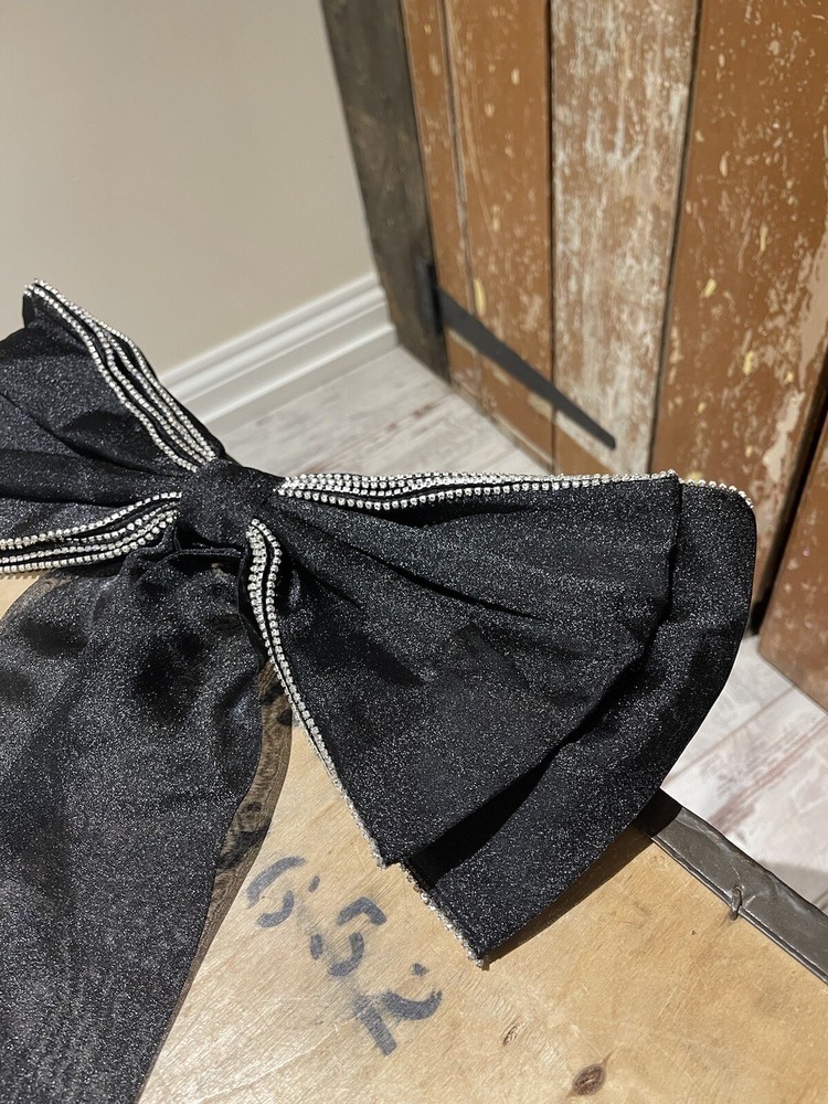 Large Bow Brooch Black Gemstones Accessory