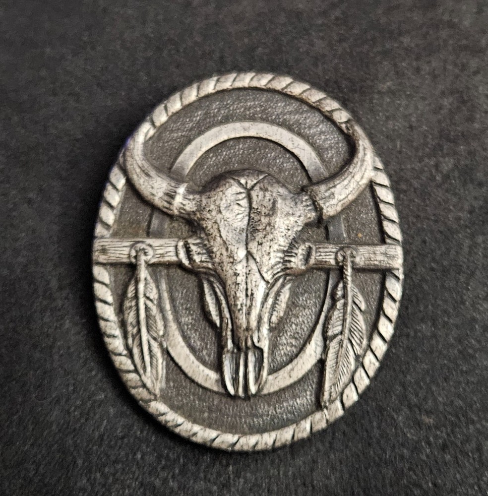 IVAN Buffalo Head Skull Silver Tone Bolo Buckle Signed