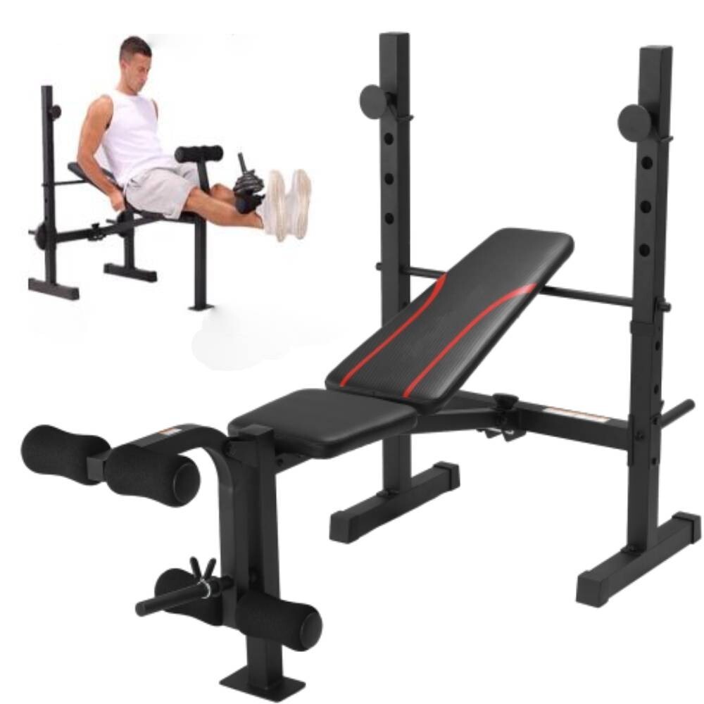 Adjustable Weight Bench Set with Squat Rack Foldable Flat Incline Decline