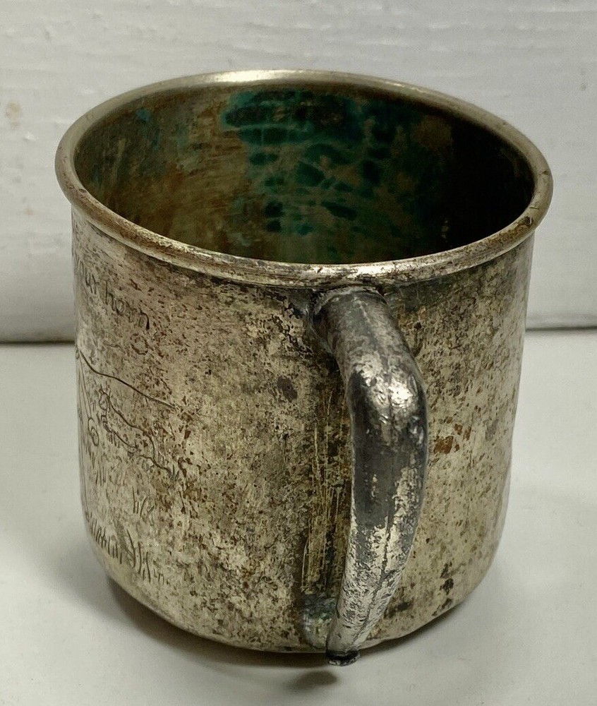 WM Rogers & Sons Silver Plate Etched Little Boy Blue Handled Cup Mug.