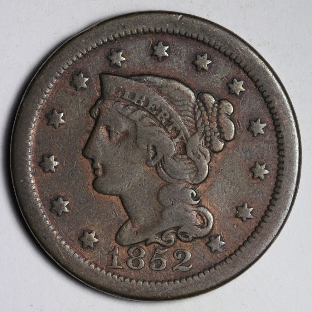 1852 Braided Hair Large Cent VF E159 KNA