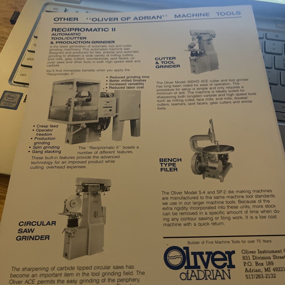 Oliver Drill Pointers/Point Thinners/Point Checking Gages Sales Brochure