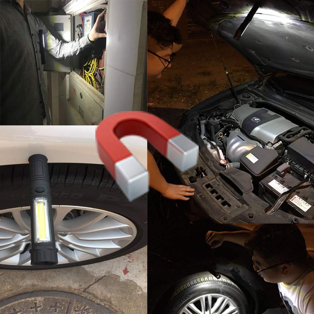 COB LED Work Flashlight with Magnetic Base and Clip Multi-Function Pocket Pen...