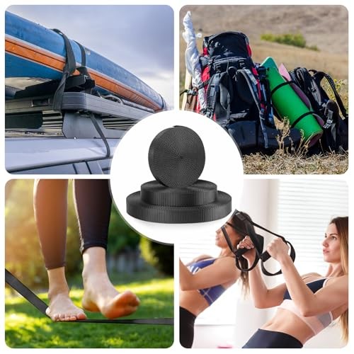 Webbing, Heavy Duty Webbing Straps, Extra Thick Strapping 1" width Black-12yard