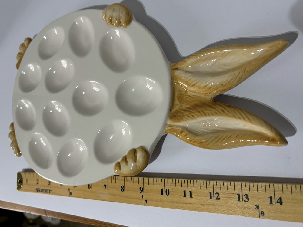 Pier 1 Imports Bunny Rabbit Easter Deviled Egg Serving Tray Platter White Brown