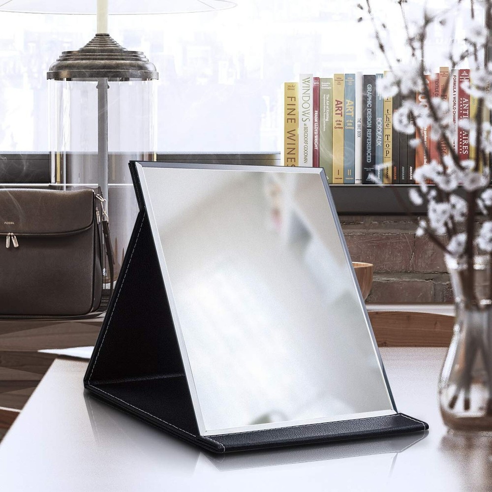 LONGSHENG - SINCE 2001 - Protable PU Leather Mirror Folding Desktop Makeup Mi...
