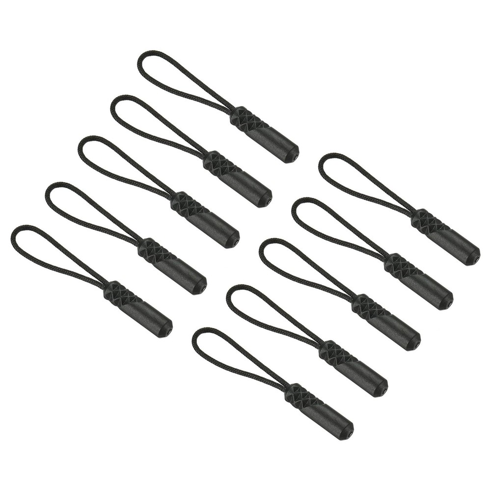 Zipper Pulls Extension Handle Cord, 10 Pack Plastic Cylindrical Head, Black