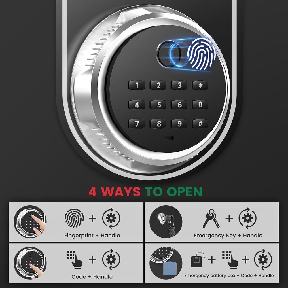 Extra Large 8.1 Cuft Fireproof Waterproof Biometric Safe Heavy Duty Security Box