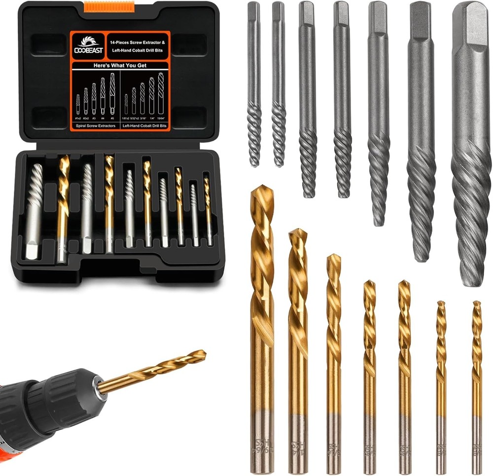 14pc Screw Extractor Set Left Hand Drill Bits Easy Out Bolt Remover Kit