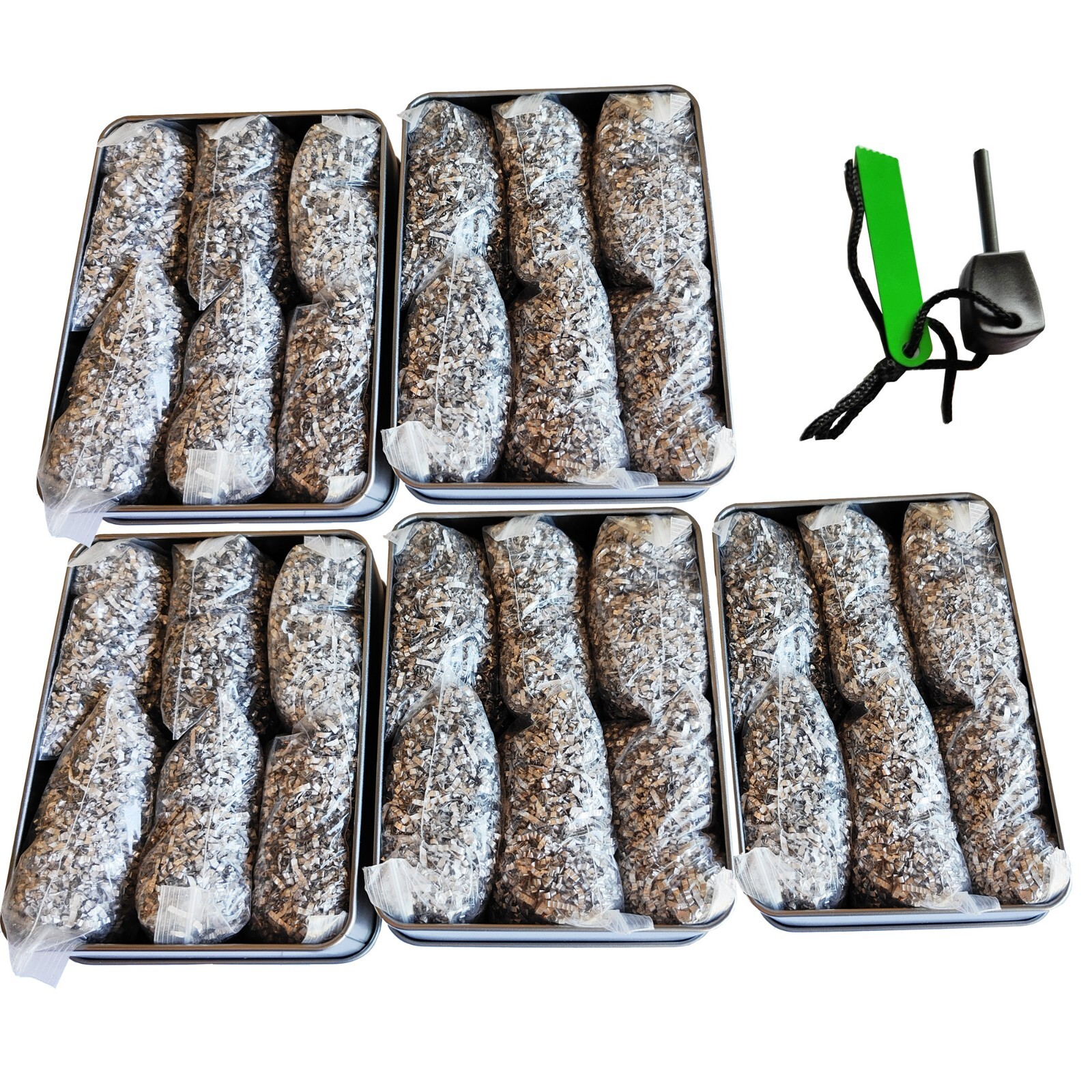 Emergency Fire Starter 6bag Magnesium FREE Ferro Rod Tin Can for camping hiking