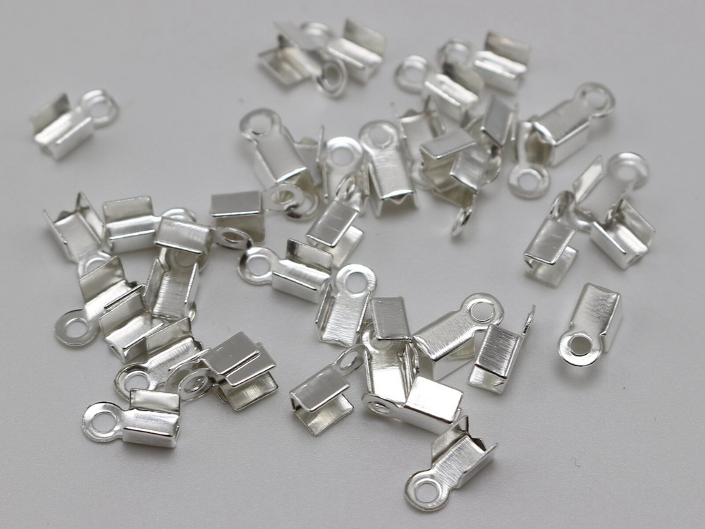 2500 pcs Silver Plated Necklace String Cord Crimp End Caps with Loop 4X8mm