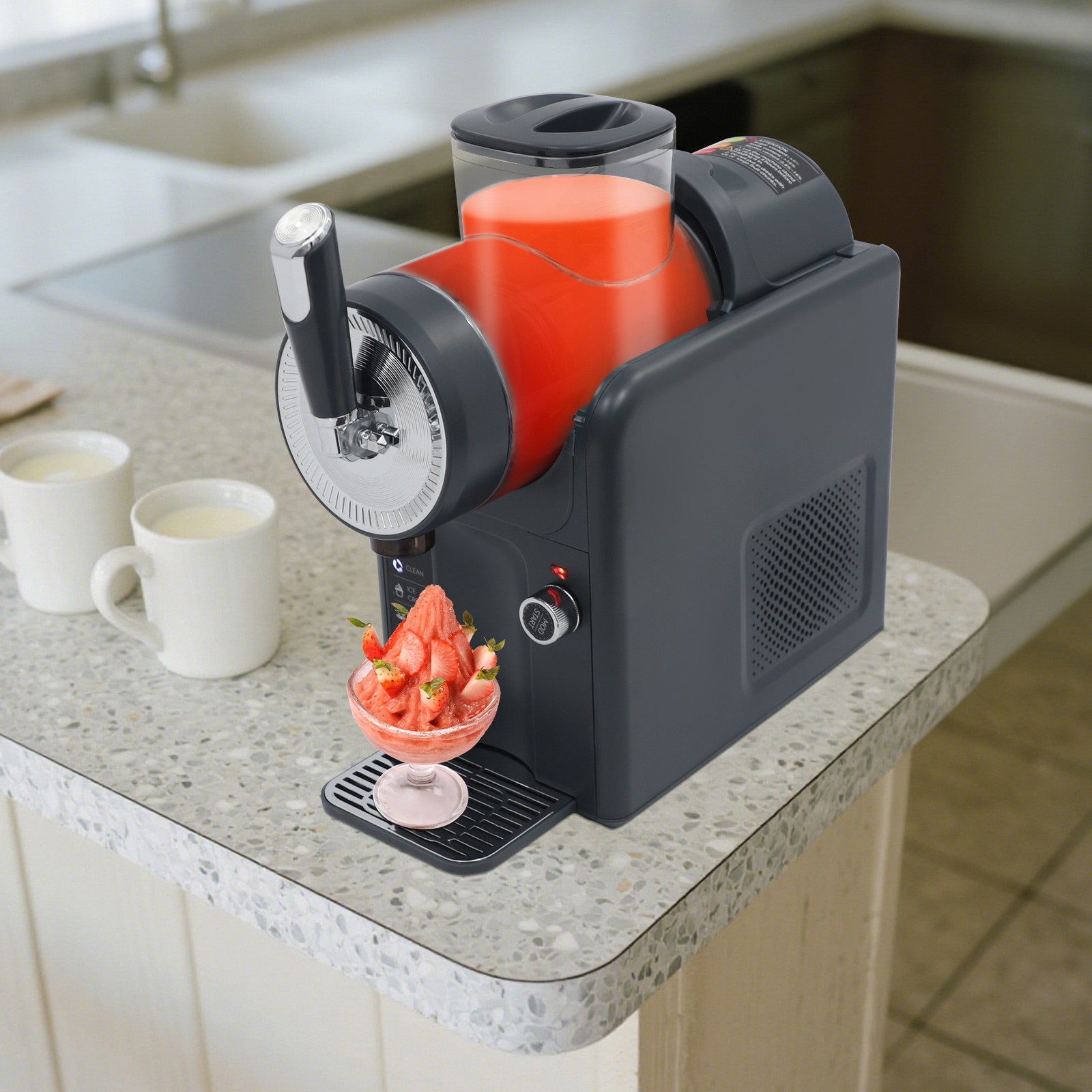 Electric Shaved Ice Machine 1.8L/0.48 Gallon Frozen Drink Machine Tabletop 185W