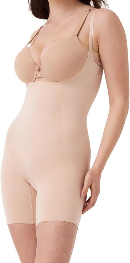 SPANX  10130R OnCore Open-Bust Mid-Thigh Bodysuit Compression Soft Nude Size M