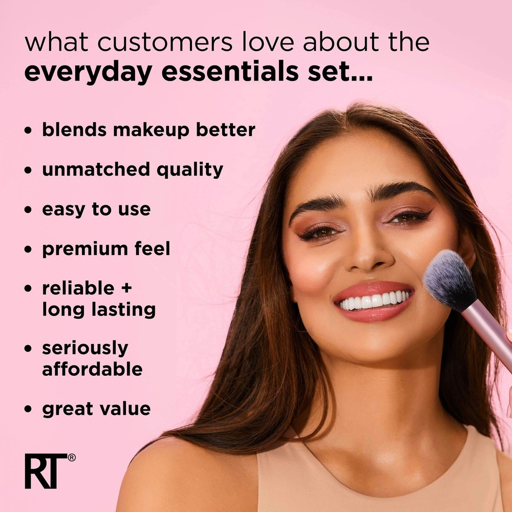 Real Techniques Everyday Essentials Kit, Makeup Brush & Sponge Set, 5 Piece Set
