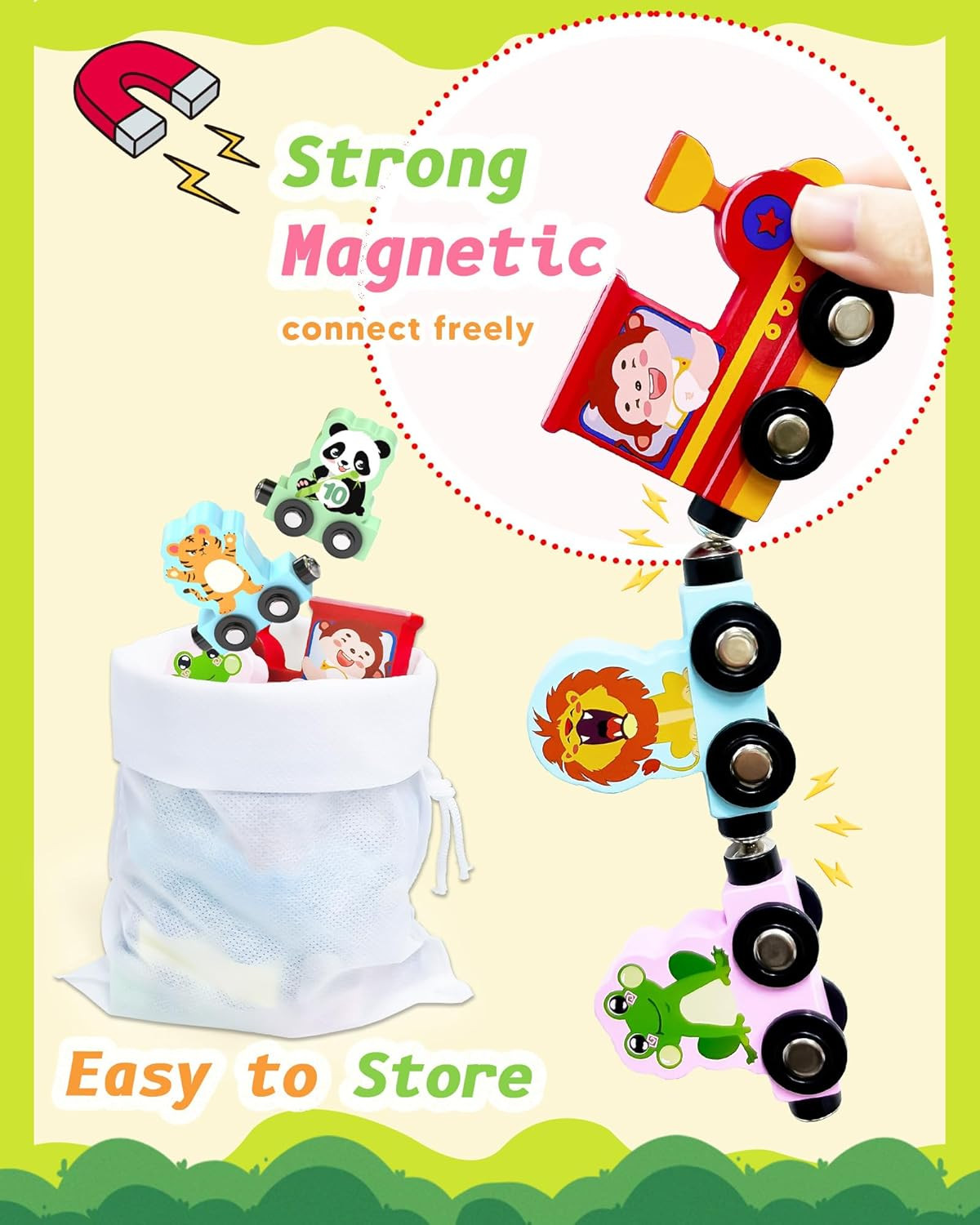 11 Pcs Magnetic Train Set Montessori Toys for 1 2 3 Years Old Toddlers Boys Girl