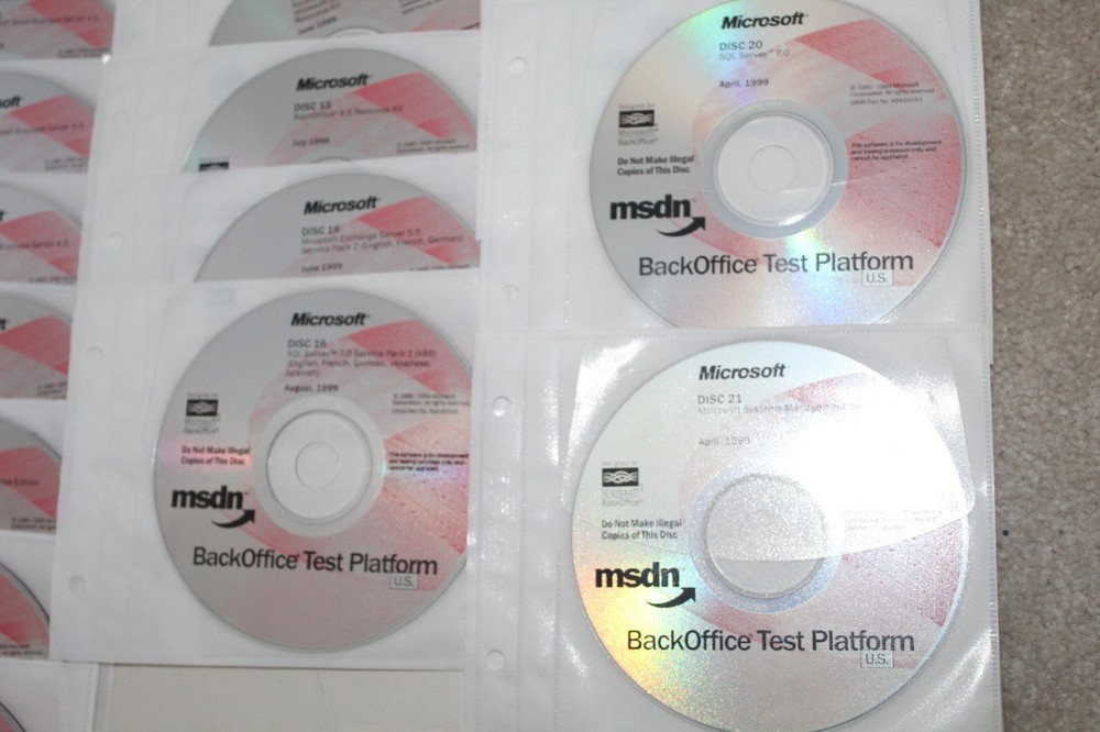 1999 MSDN BackOffice Test Platform Software 1 thru 16 and 19 thru 21