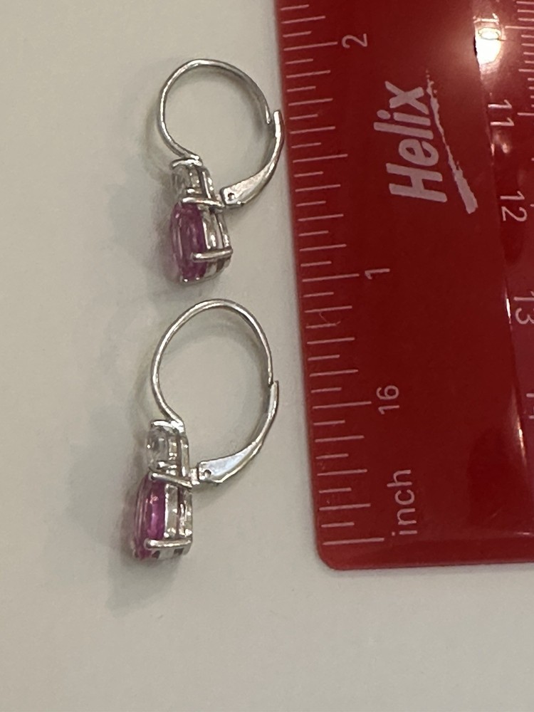 Sterling Silver 925 Pink Oval Leverback Dangle Drop Earrings