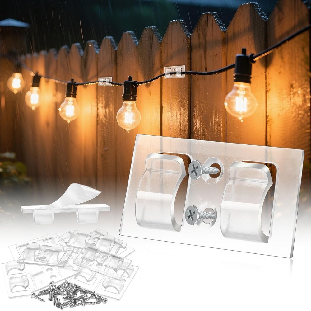 Hooks for Outdoor String Lights Clips 30Pcs  Light Hook w/ Waterproof Strips