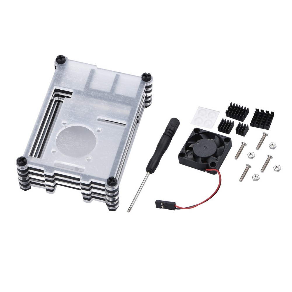 Acrylic Transparent Case with Cooling Fan for Raspberry Pi 4B