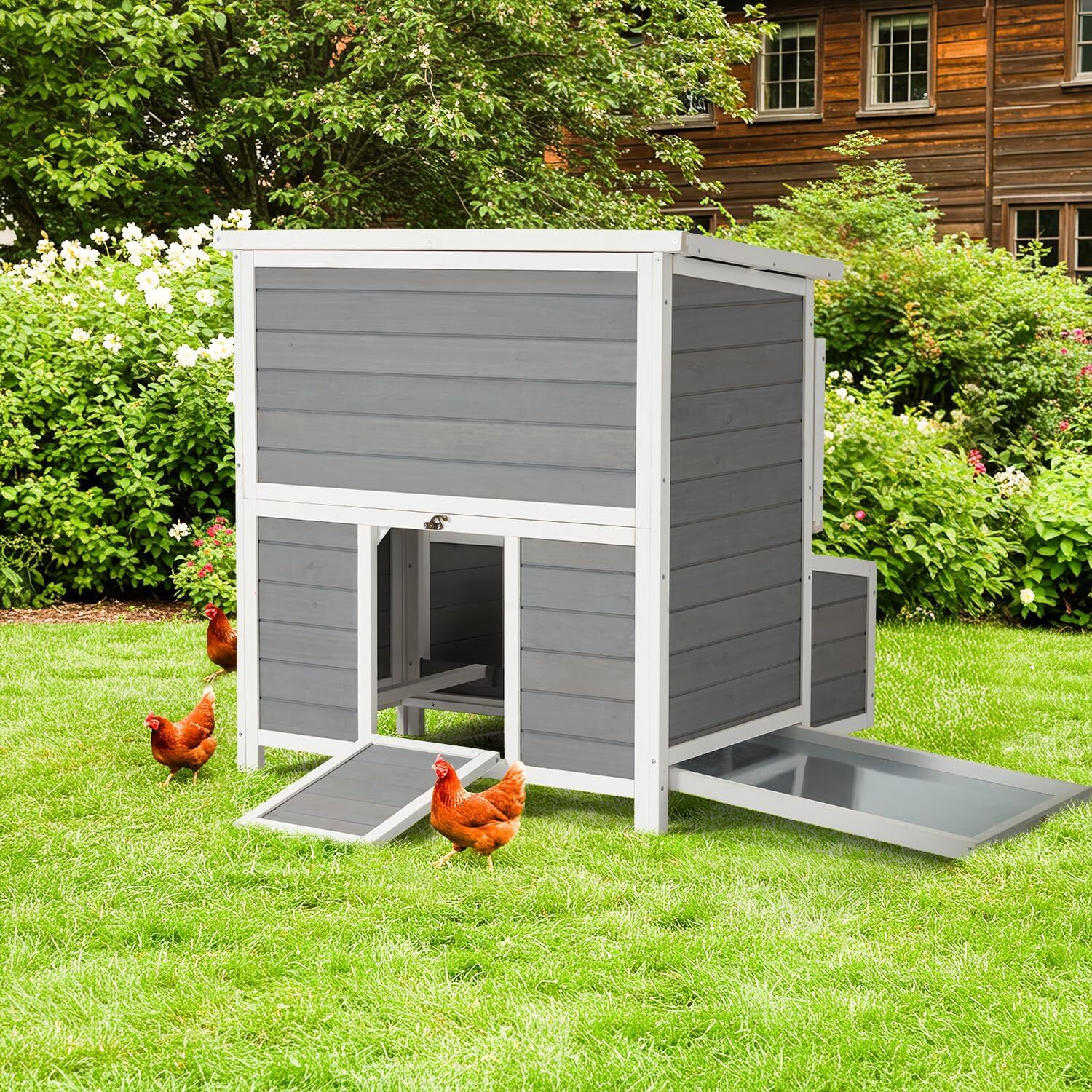 Wooden Chicken Coop 40" for 4-6 Chickens with 3 Lockable Nesting Boxes Hutch