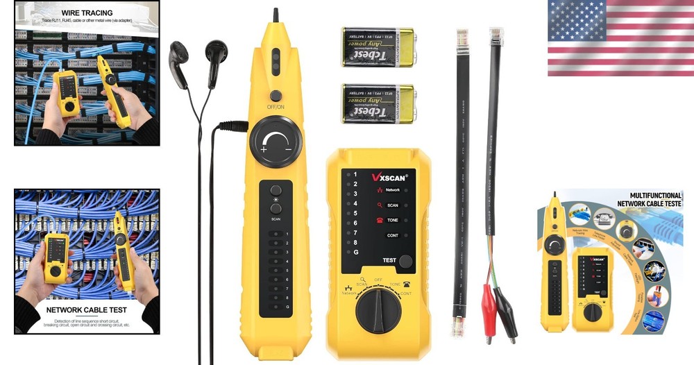 Battery Powered Network Cable Tester with Multi-Function Capabilities - Yellow