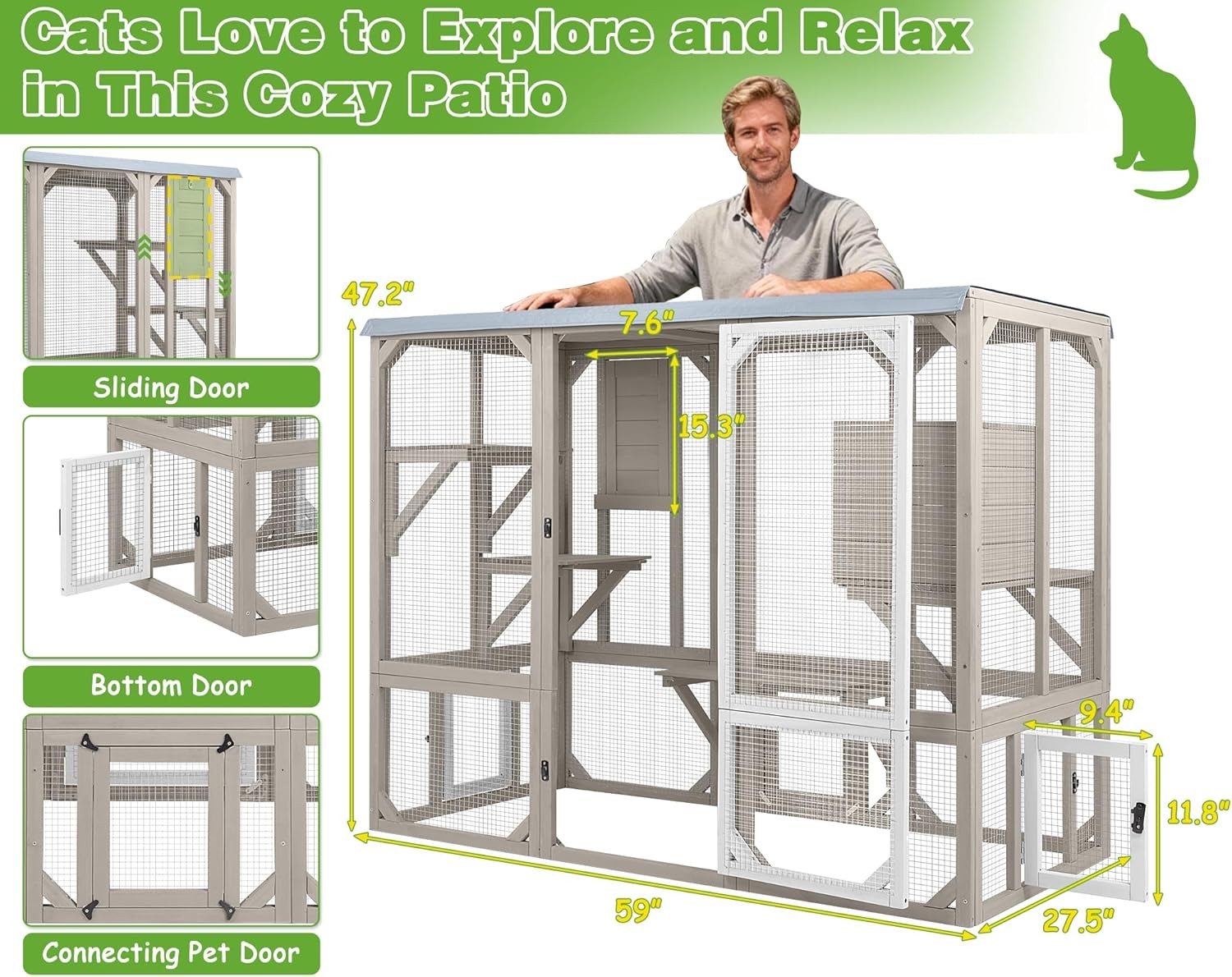 Petscosset Outdoor Cat Enclosures 4 Story Large Cat House with Jumping Platforms