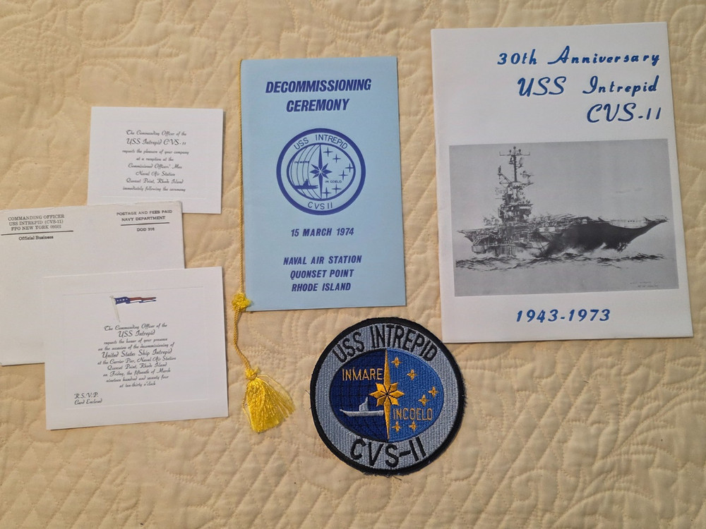 USS Intrepid (CVs-11) Decommissioning Program, 30 Year Pamphlet, Patch & Invite