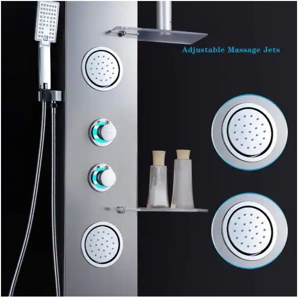 ELLO & ALLO 53" 2-Jet LED Rainfall Mist Head Hand Shower Panel System