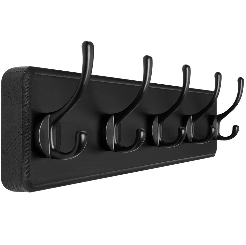 Rustic Wall Mounted Coat Rack Pine Solid Wood Coat Hook Hanger with 5 Hooks