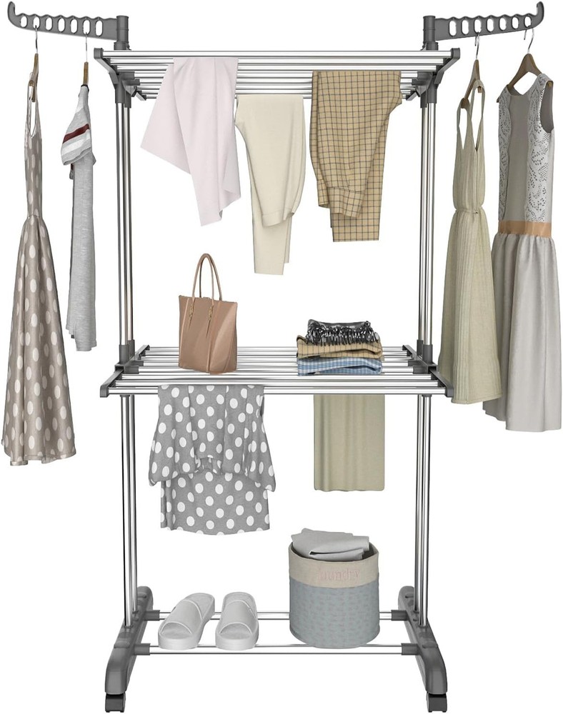 Foldable Stainless Steel Clothes Drying Rack - 3 Tier