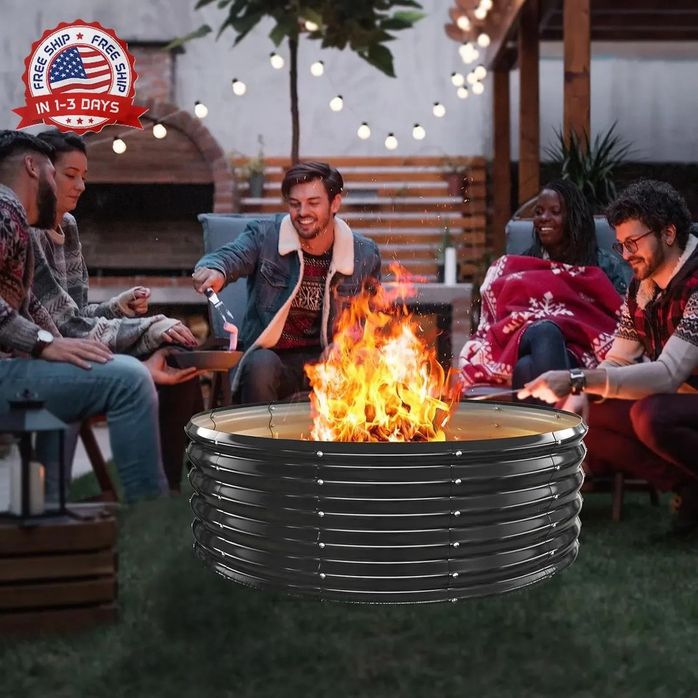 YSEJOMP 48 Inch Round Galvanized Fire Pit Ring/Fire Ring - Foldable and Perfect