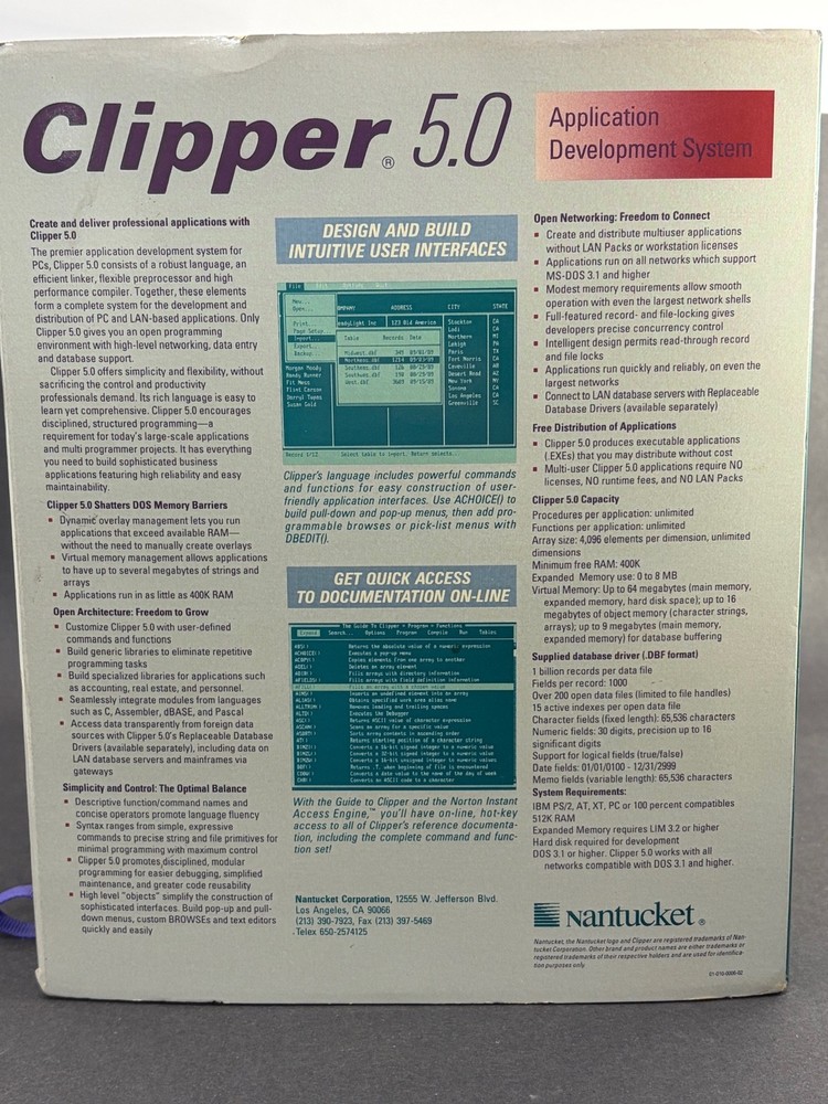 Nantucket Clipper v5.01 Application Development System IBM PS/2 PC XT AC 5.25