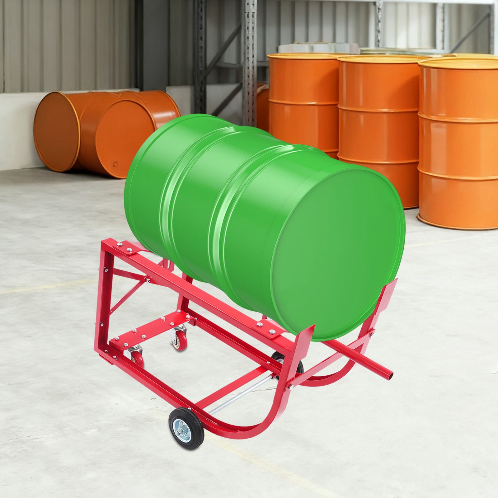Drum Cradle With 4 Wheels, 55Gal Drum Cradle, 600lbs ,Red for Workshop&Factory