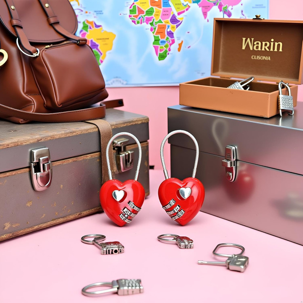 2PCS Mini Heart Combination Padlock 3-Digit Code Lock for Bags Backpacks