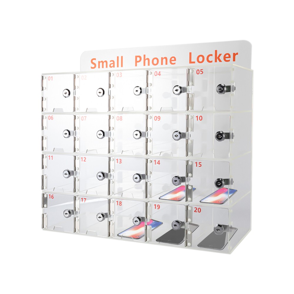 Clear Acrylic Cellphone Locker Rectangular Cell Phone Storage Box with Keys