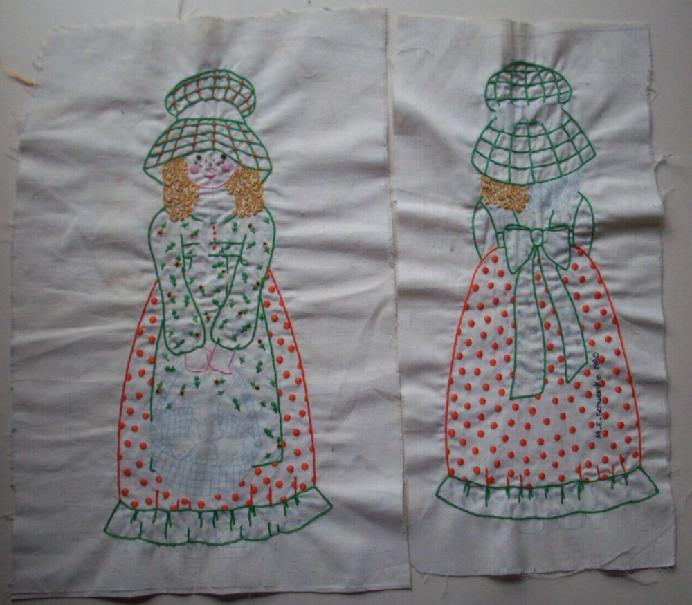 80's Started doll hand embroidered panels salvage project