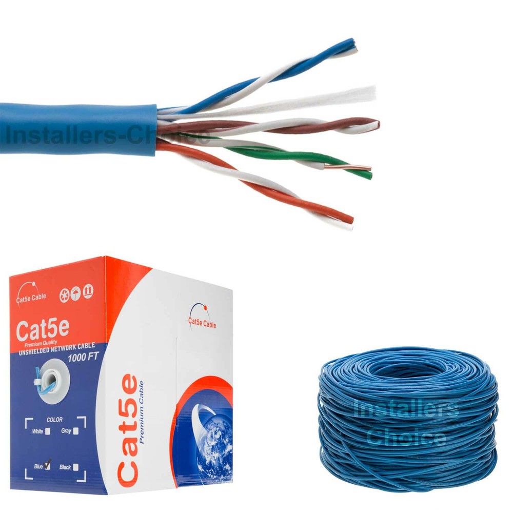 CAT5E 1000FT UTP Solid Network Ethernet Cable CAT5 Internet Wire RJ45 LAN BLUE