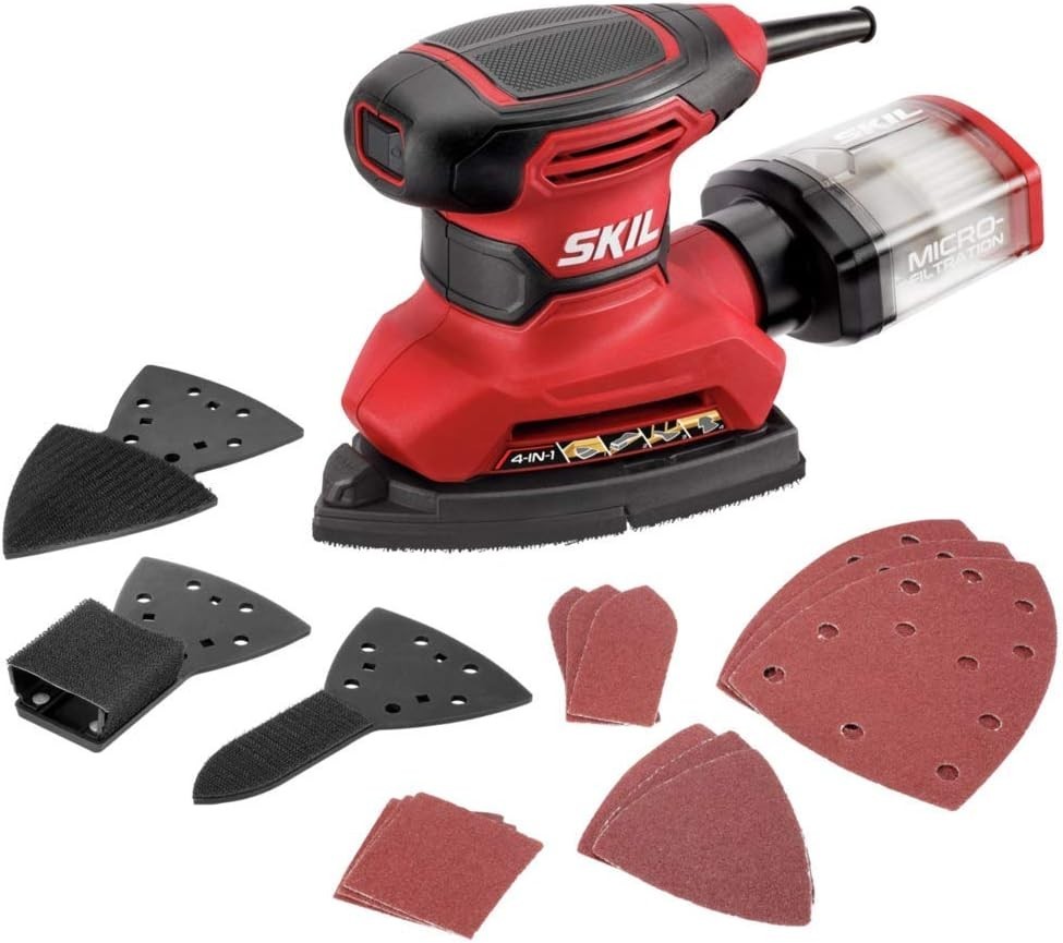 Versatile Corded Detail Sander with 12 Sanding Sheets & Replacement Attachments