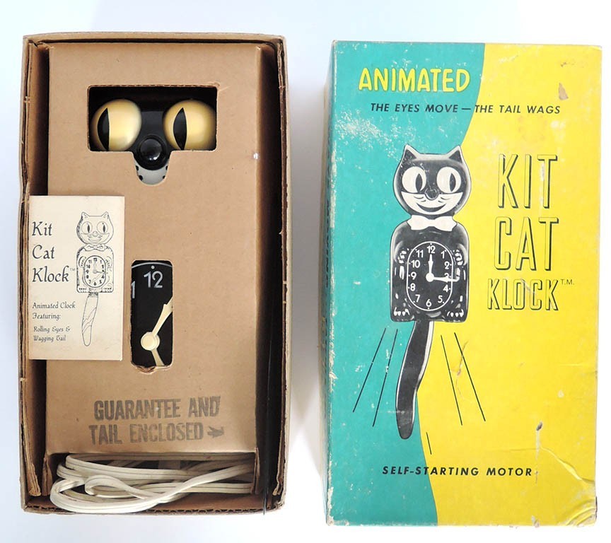 SUPER NICE, VINTAGE KIT CAT KLOCK CLOCK MODEL D8 FULLY WORKING COMPLETE IN BOX