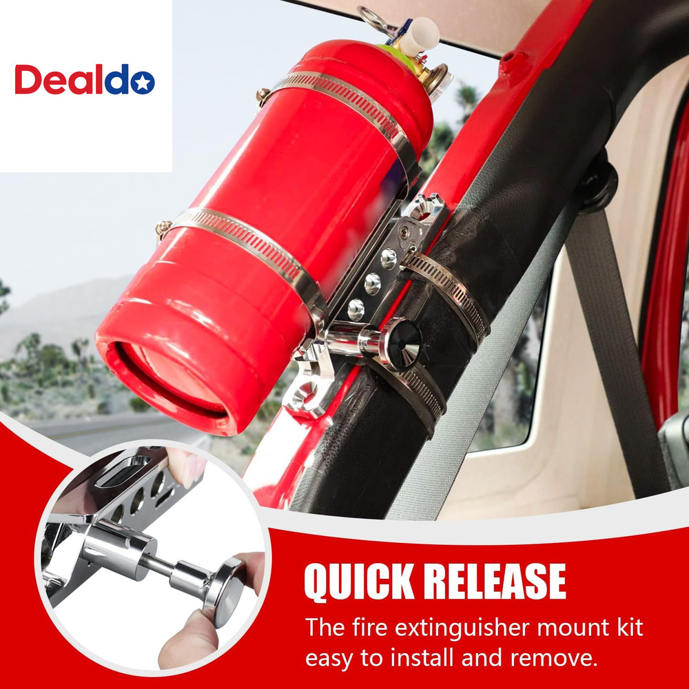 Chrome Quick Release Roll Bar Fire Extinguisher Mount Compatible with for Jeep W