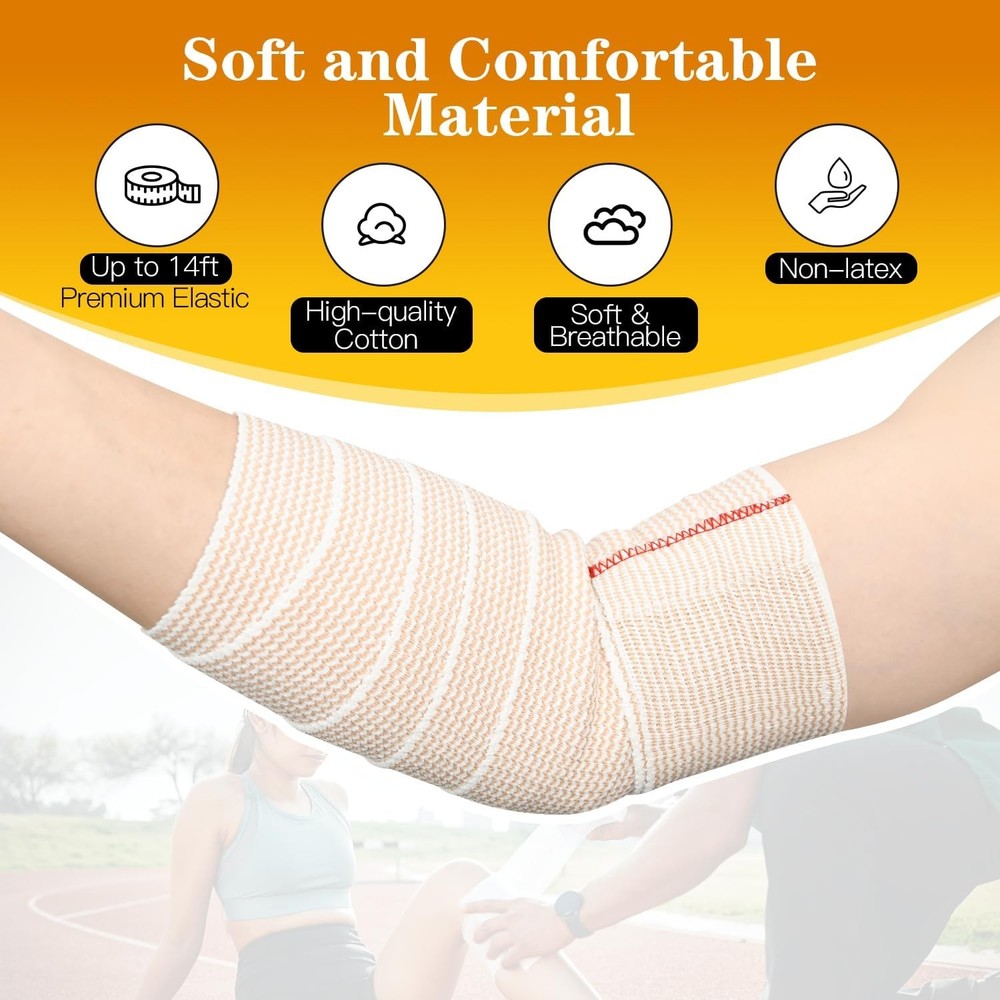 6 Pack (2×3", 2×4", 2×6") Elastic Bandage Wrap Reusable Hook and Loop Rolls