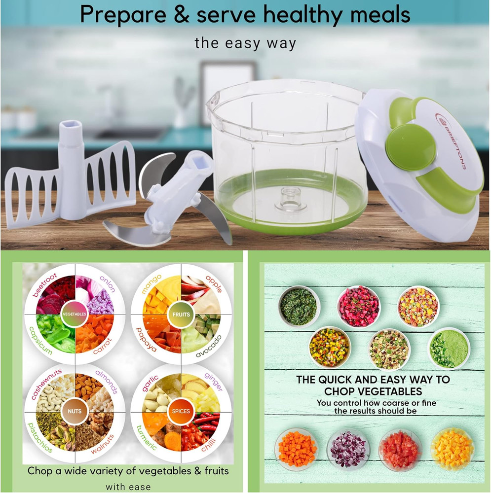 Quickpull Manual Food Chopper: Large 4-Cup Powerful Hand Pull Chopper