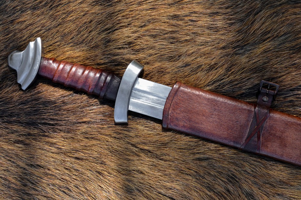 Viking sword with leather sheath
