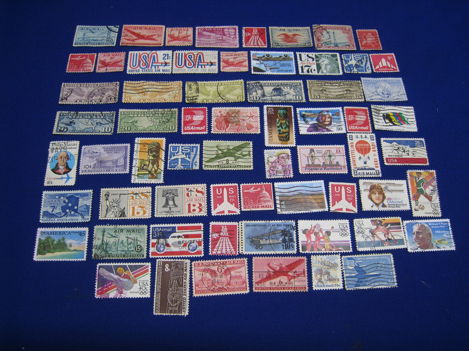 US Stamps AIRMAIL Stamp Lot -Cancelled-Off Paper - 63 Different