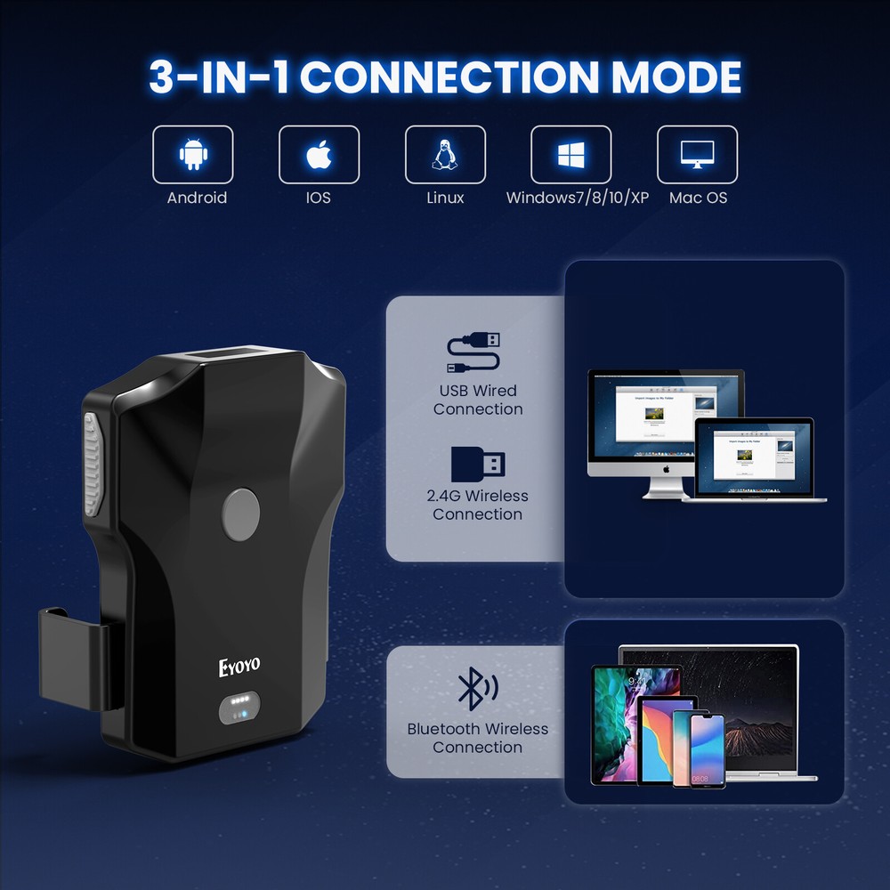 Eyoyo Bluetooth Back Clip Barcode Scanner for Phone,1D 2D QR Code UPC EAN Reader