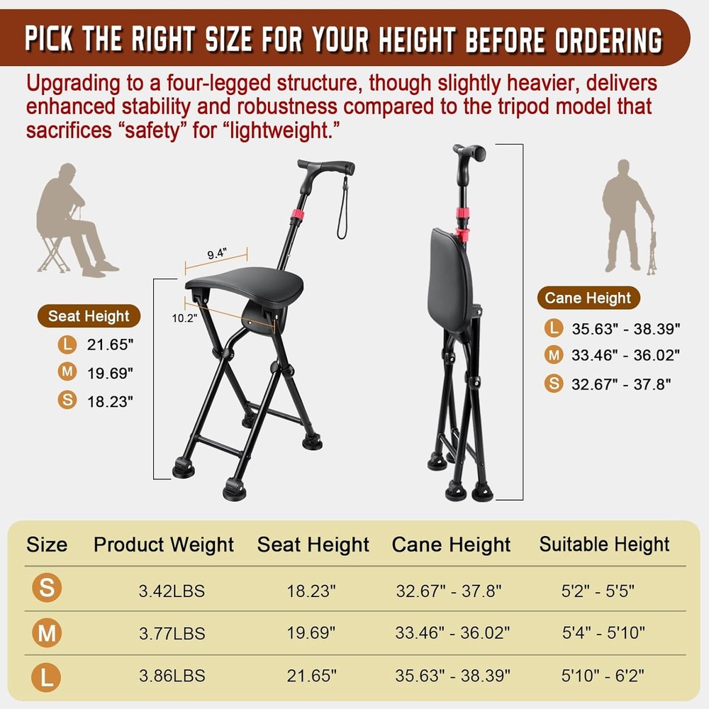 Hold 400 lbs Folding Canes with Seat, Allows Durability While Walking