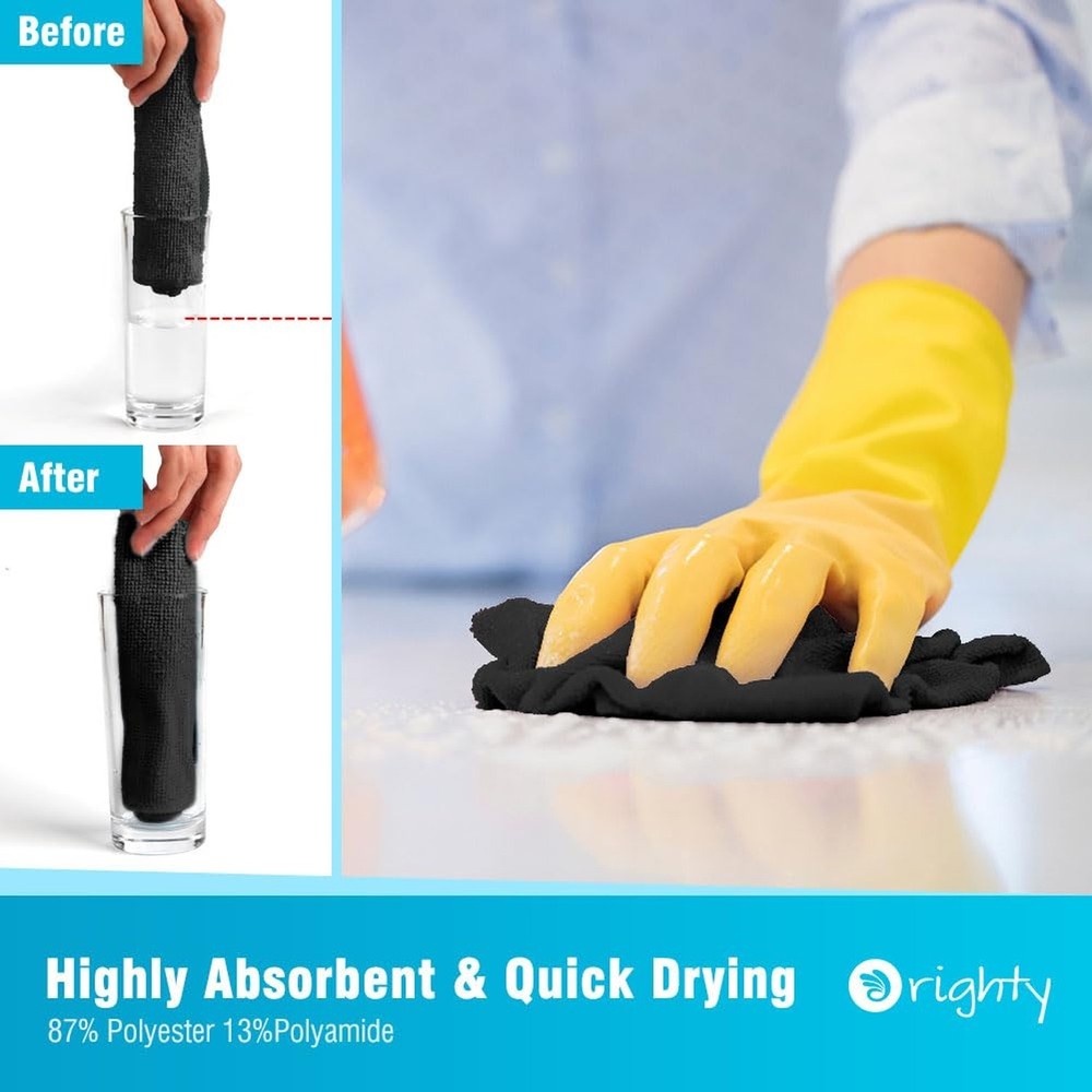 Orighty Black Microfiber Cleaning Cloth, 100 Pack Highly Absorbent Cleaning S...