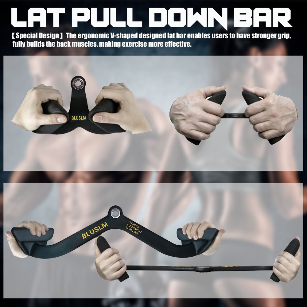 2Pcs LAT Pull Down Bar for Cable Machine Pulldown T Bar V Bar Cable Attachments