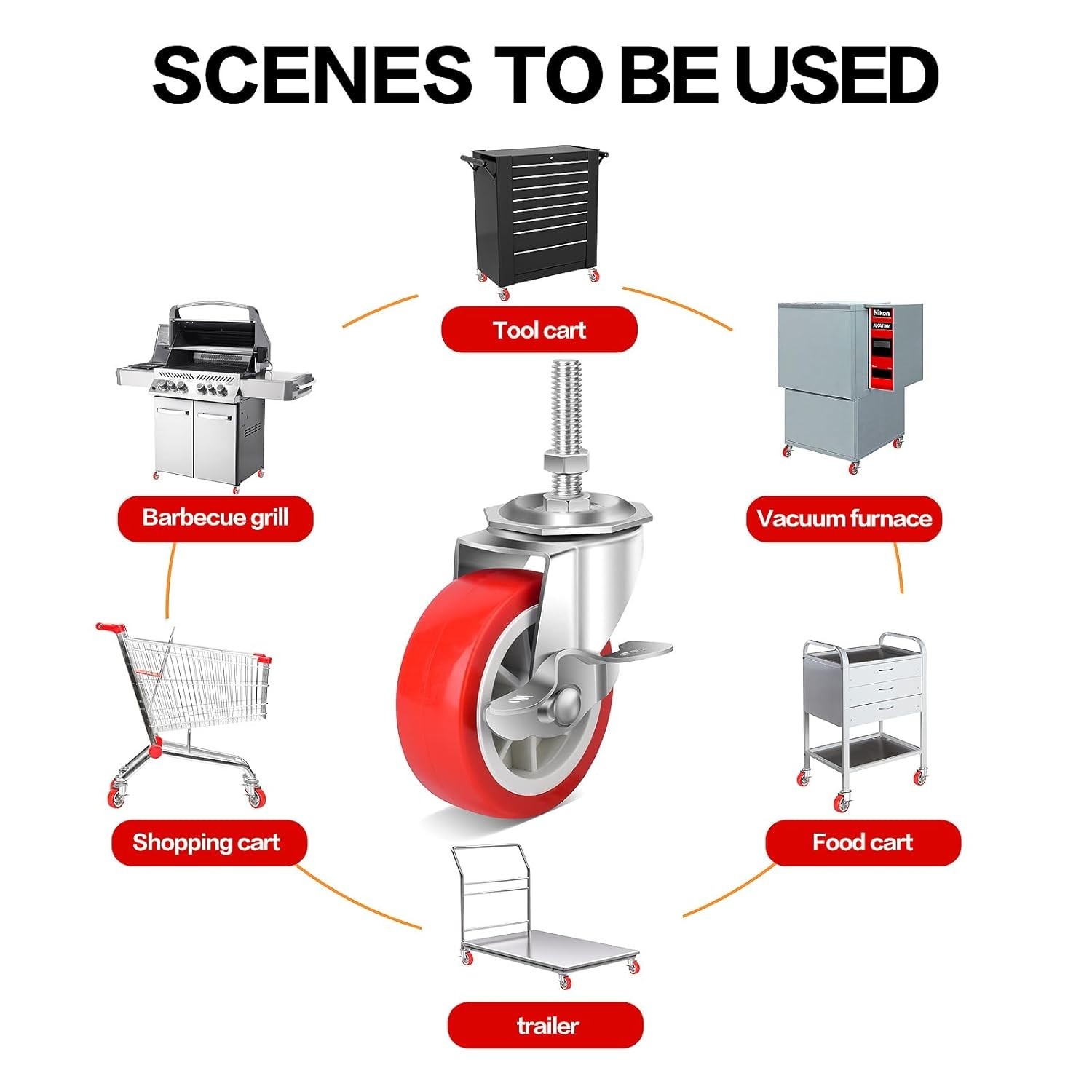 3 Inch Heavy Duty Stem Casters Swivel Wheels with Brake 3/8 -16 x 1-1/2 Set of